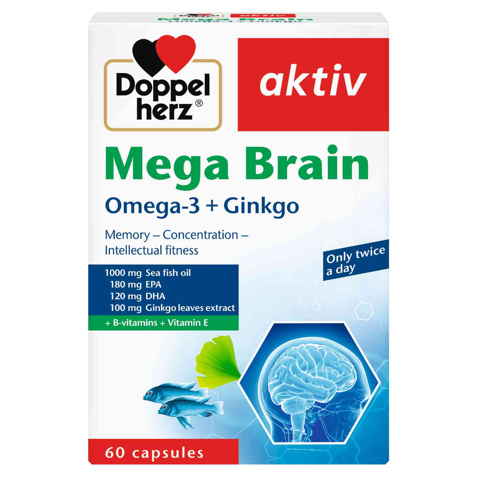 DOPPERHERZ MEGA BRAIN OMEGA-3 +GINKO 60 CAPS - Product Image