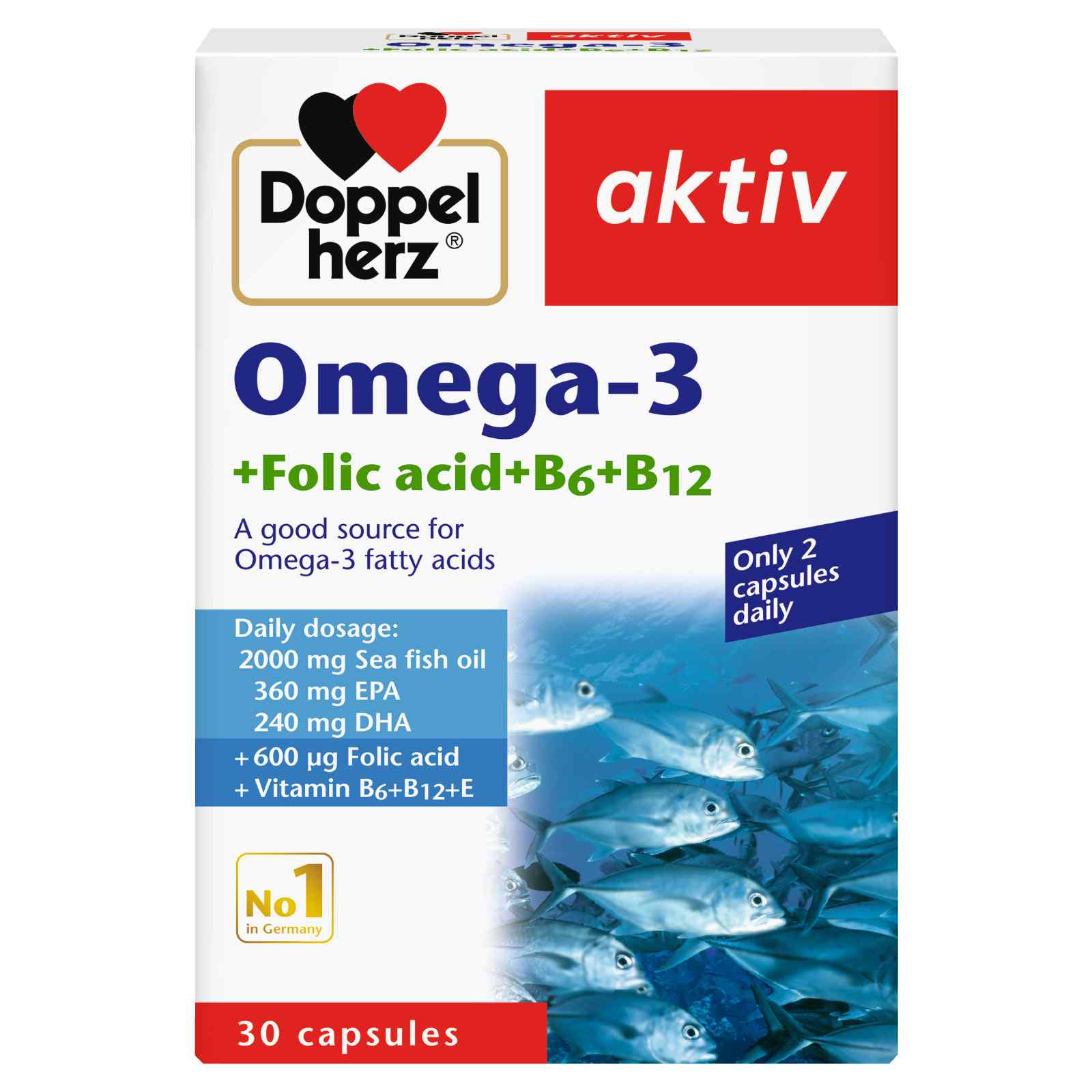 DOPPERHERZ OMEGA 3 + FOLIC ACID + VIT B6&B12  CAPS 30'S - Product Image
