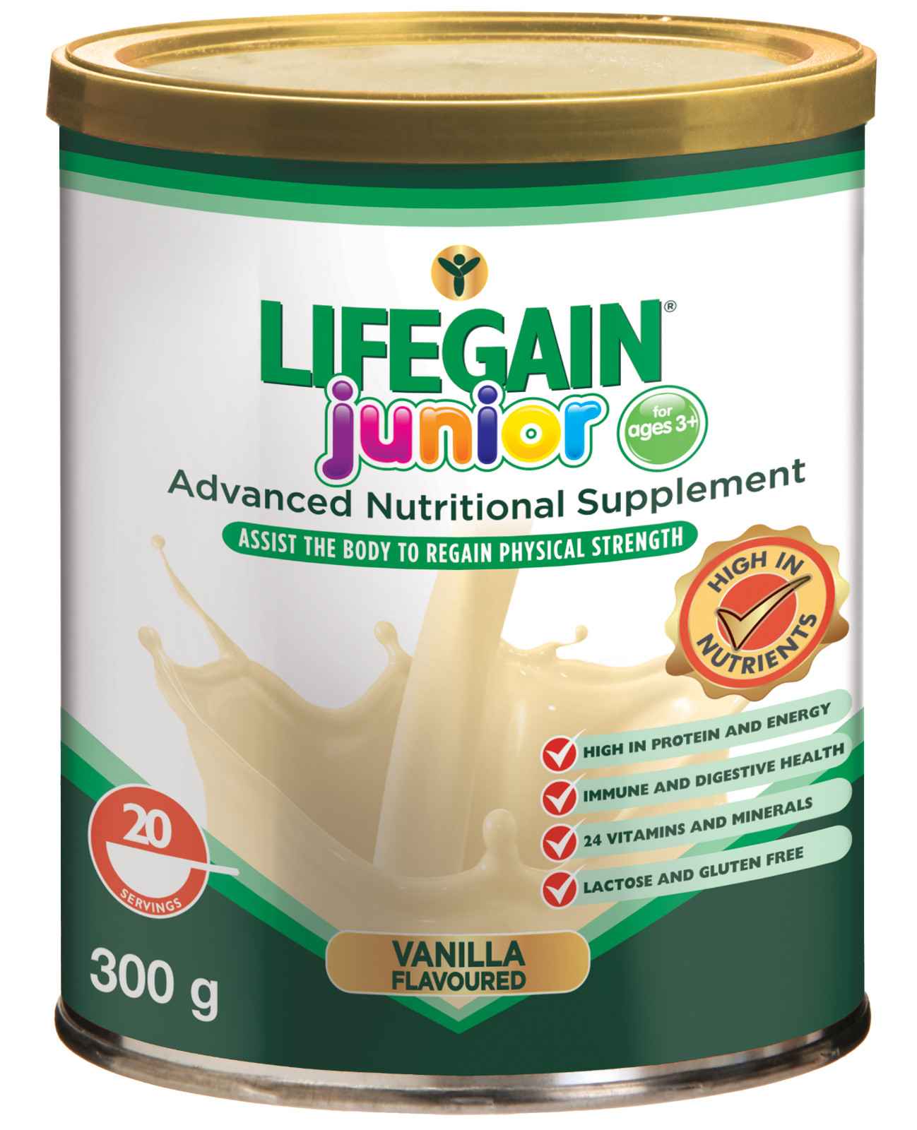 LIFEGAIN JUNIOR VANILLA(GLUTEN FREE) 300G - Product Image